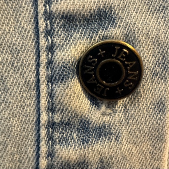 VEVERET‎ Babydoll Peasant Boho Raw Hem Pockets Puff Sleeves Denim Mini Dress M - Picture 6 of 9